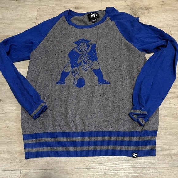 New England Patriots 47 Broad Women's Long Sleeve‎ 2XL Light Sweater Grey Blue - Picture 1 of 7